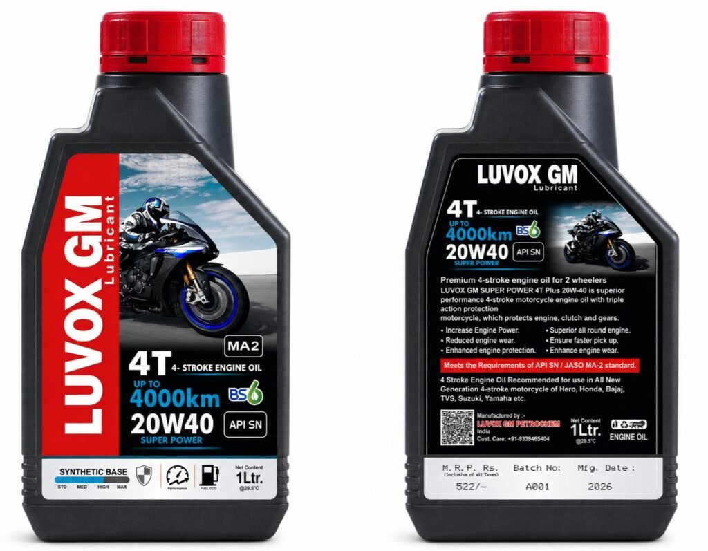 LUVOX GM Super Power 4T Engine Oil 20W40 API SN JASO MA2 | BS6 | 1 Litre